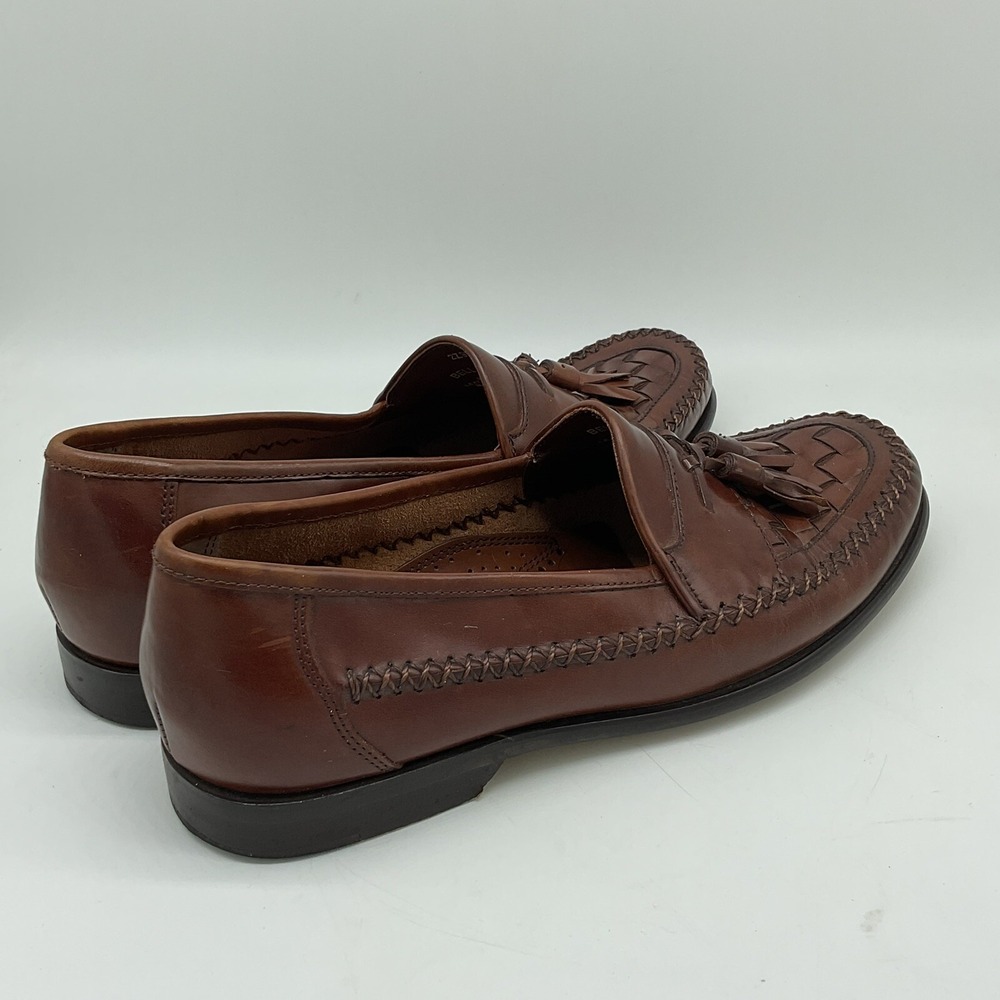 Bass Mens Bellagio Dress Loafers 10M Leather Brown Woven Tassel Slip On Shoes - Picture 3 of 13